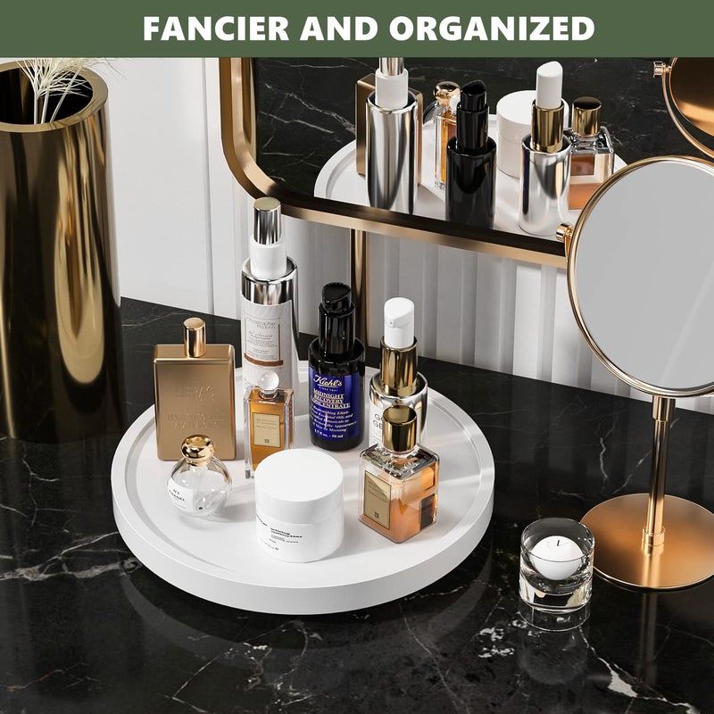 VeyFey Turntable Vanity Tray 10 Inch for Perfume Candle  Bamboo Kitchen Sink Countertop Organizer for Keep Glass  Sponge and Soap Bathroom Countertop Organizer White - Image 3